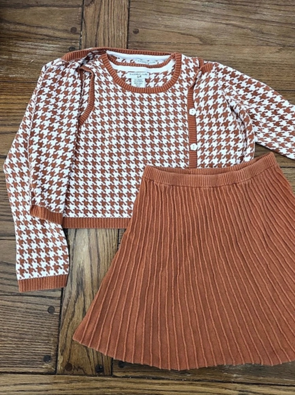 Sincerely Jules Houndstooth Sweater Set in Orange & White 3 Piece Set